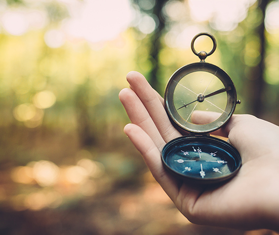 Hand holding compass